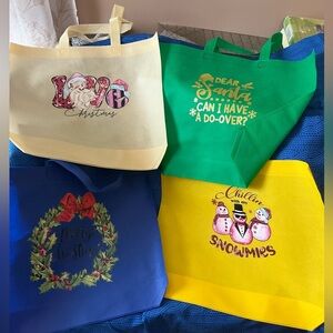 Hand Pressed Set of 4 Holiday Reusable Gift Bags!